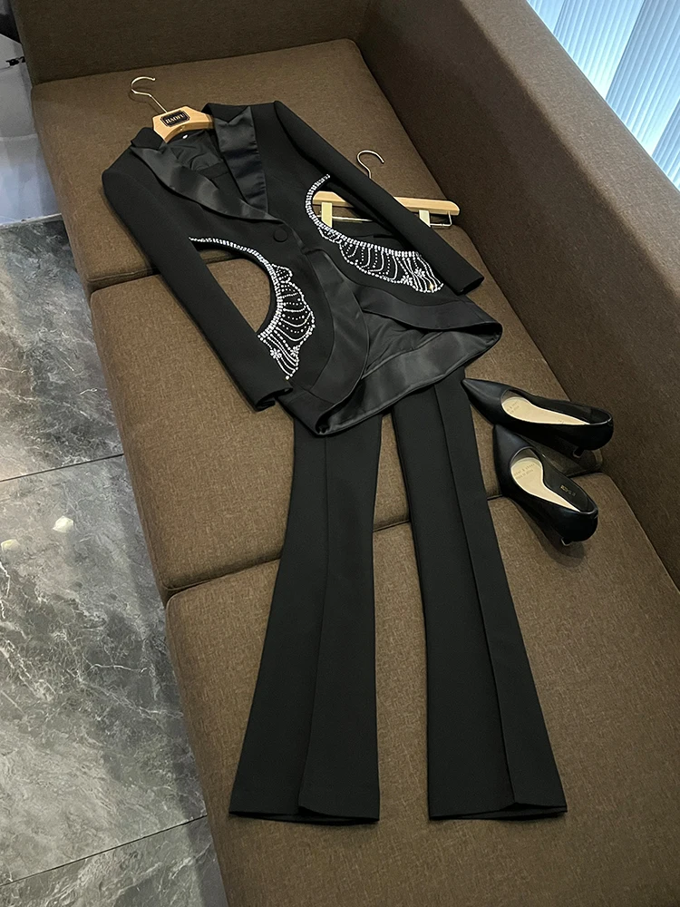 

Осень-зима Celebri Sle, ажурный костюм со стразами, комплект из джата и брюк, комплект из двух предметов,AY337 Faionable Ele, женский...