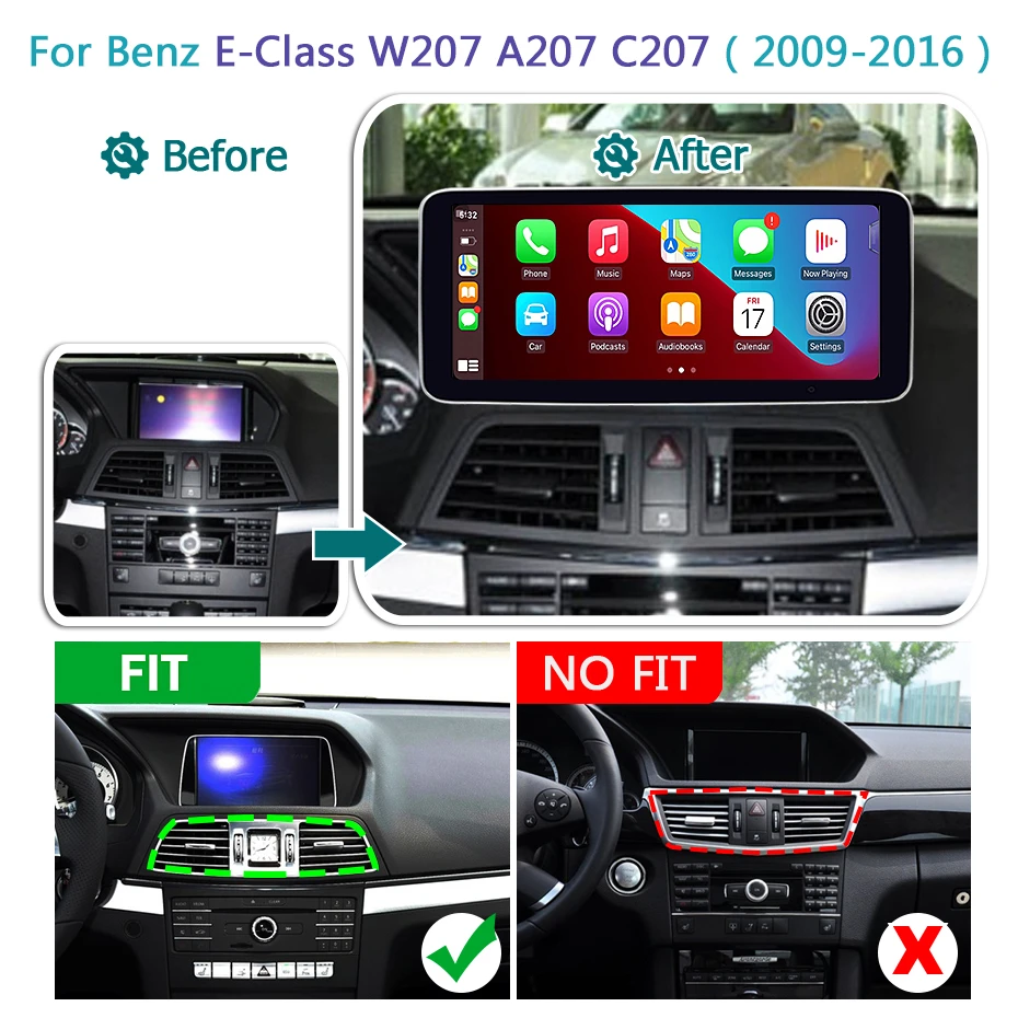 Android 15 Carplay Android AUTO Screen For Mercedes Benz E Class C207 W207 A207 2009-2016 NTG 4.0 4.5 5.0  with Android auto 8 Core Car Radio 1920*720P Screen Stereo Bluetooth Autoradio Navigation Multimedia Player 2 DIN