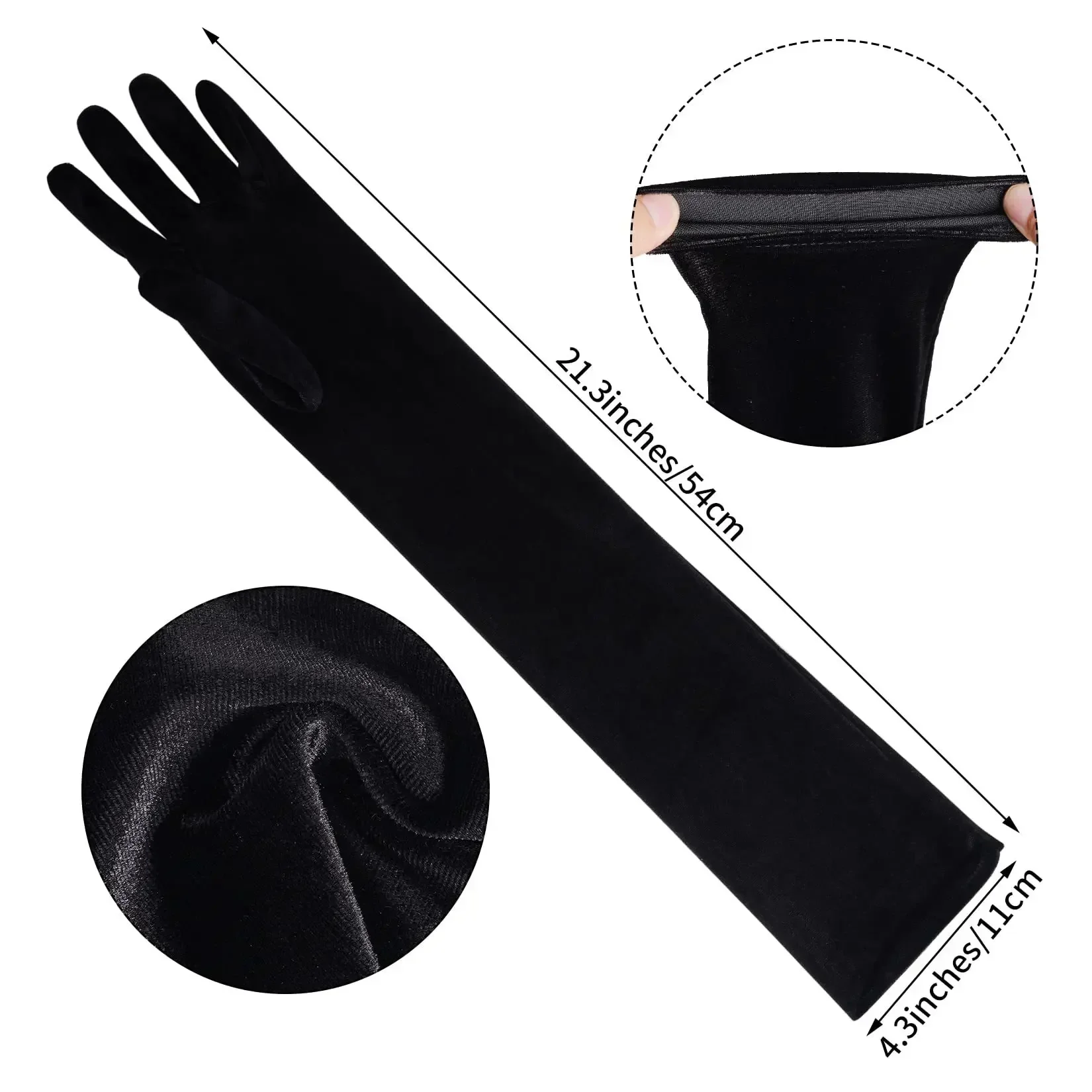 1920s Women\'s Velvet Cuffs Feathers Full Finger Gloves Sexy Halloween Makeup Elastic Elbow Gloves Long Party Accessories