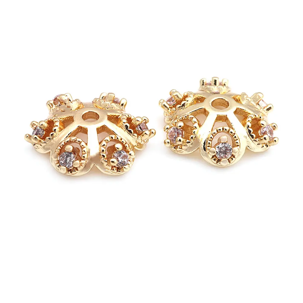 18K Gold Color Brass and Zircon Flower Beads Caps High Quality Diy Jewelry Making Supplies Necklace Earrings Accessories