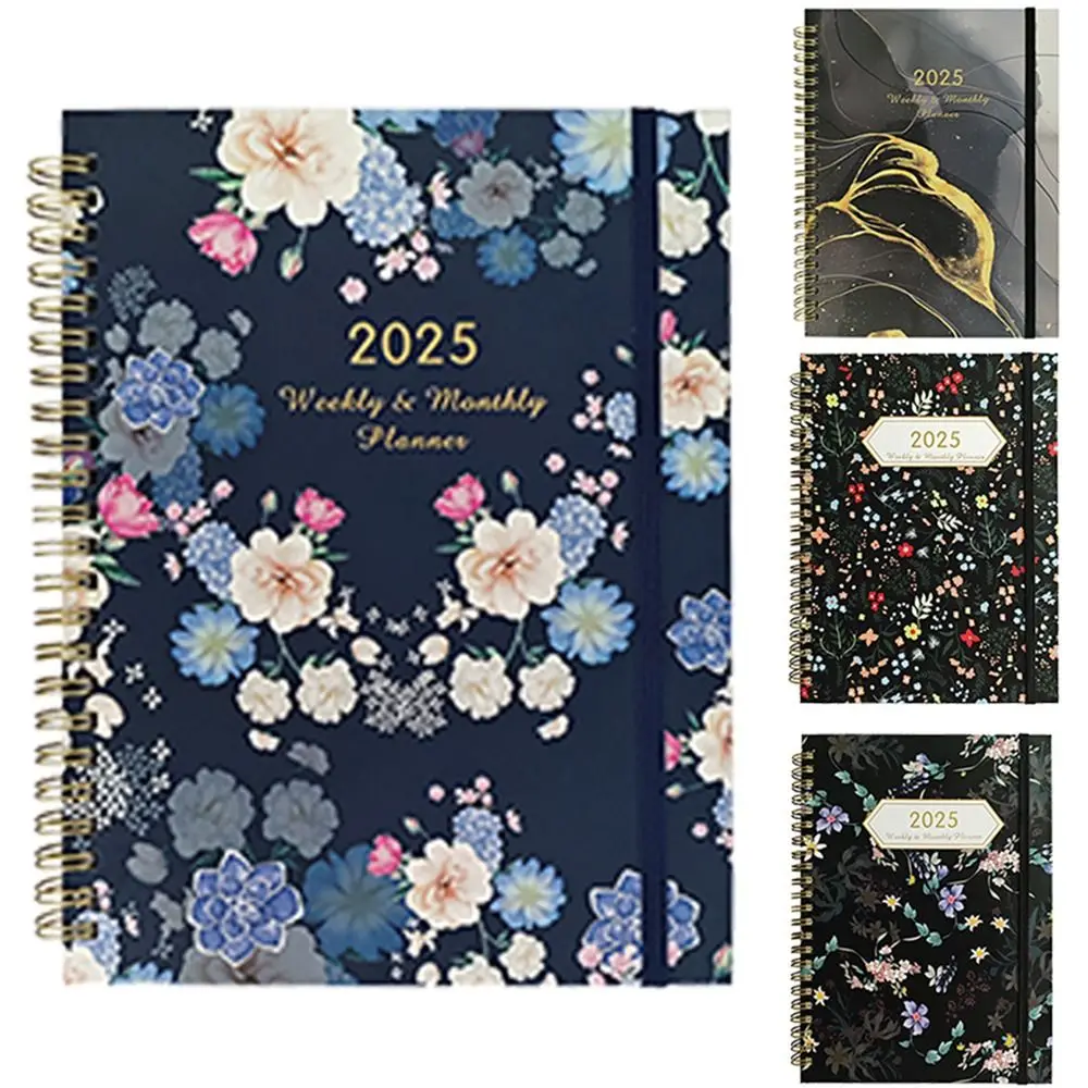 2025 A5 Weekly Planner Elastic Band Increase Productivity Time Management Organizer Notebook Front/Rear Pocket Month Tabs