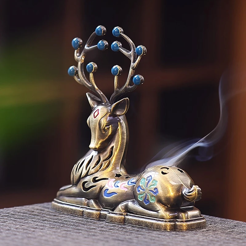 Creative Small Aromatherapy Furnace, Home Indoor Zen Tea Ceremony Decoration, Chinese style Metal Deer Shape Incense Burner, 1Pc