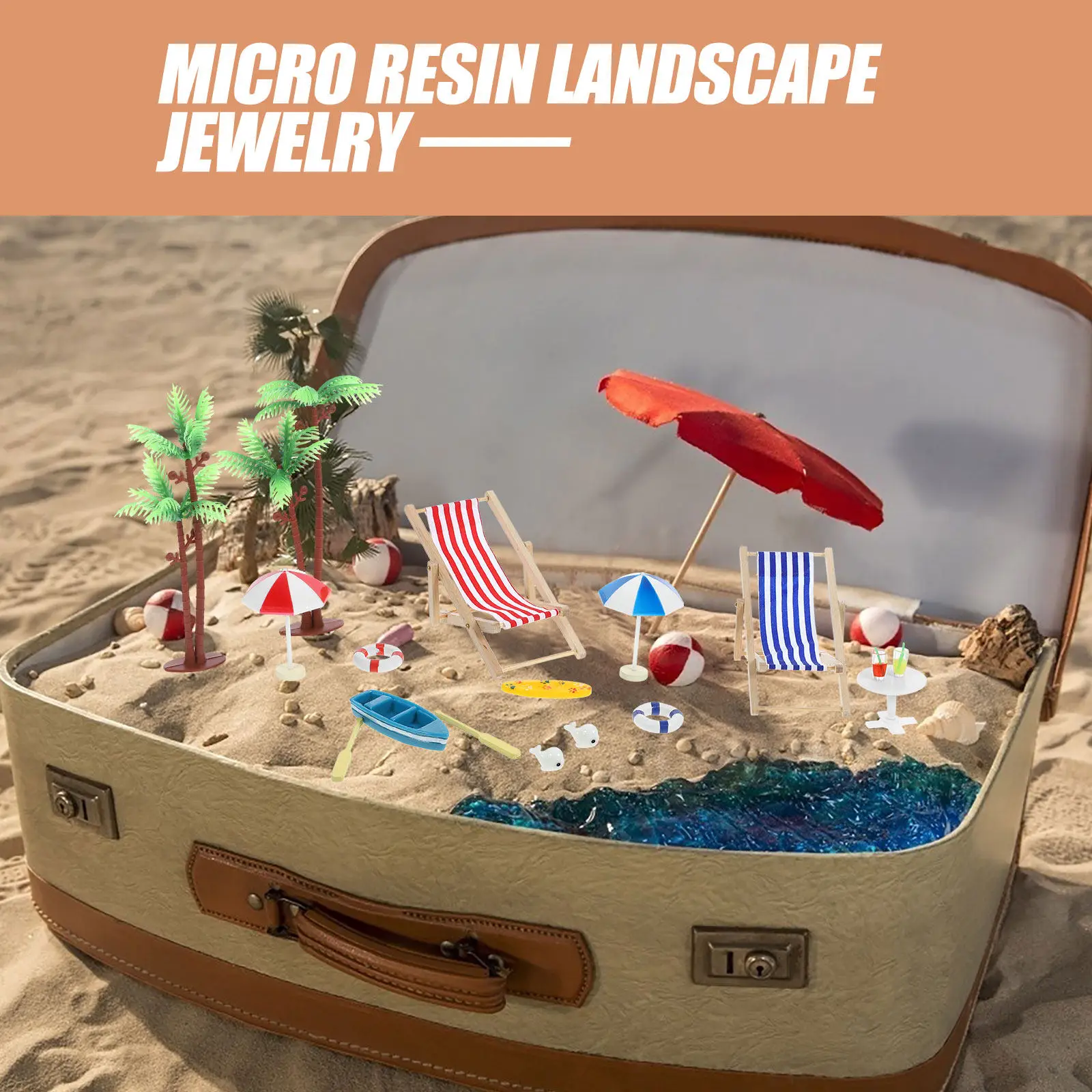 

1Set Resin Beach Ornament Creative Miniature Micro Landscape Dollhouse DIY Summer Fairy Garden Decoration 18 Style Resin Craft