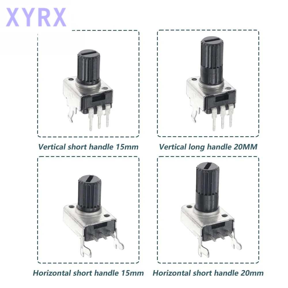 10PCS RV09 Vertical Horizontal 15/20mm Shaft 1k 2k 5k 10k 20k 50k 100k 0932 Adjustable Resistor 9 Type 3Pin Seal Potentiometer
