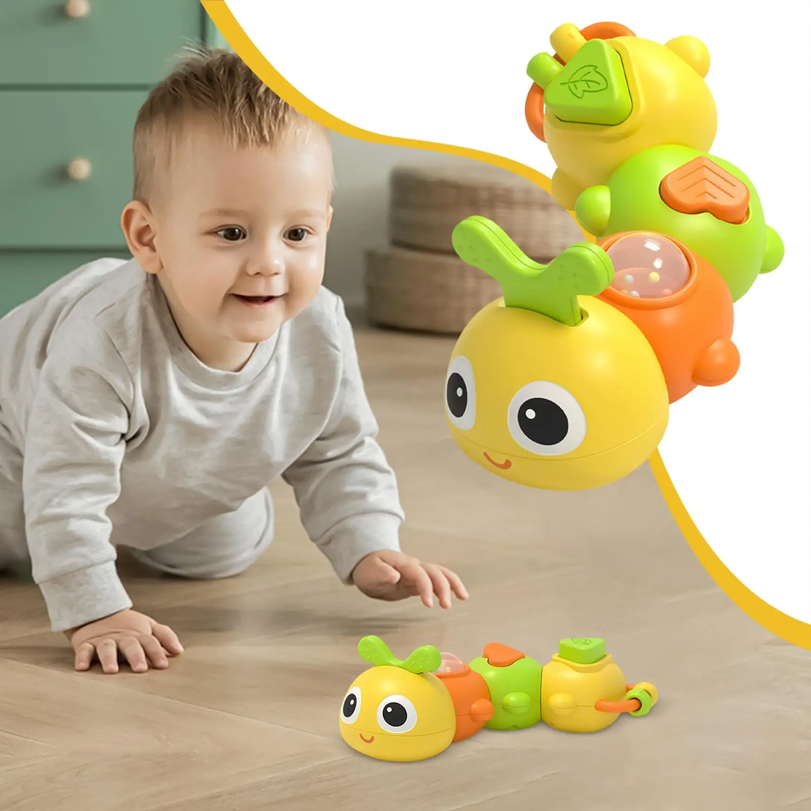 Caterpillar brinquedos para crianças dos desenhos animados chocalho calmante sensorial desenvolvimento crianças brinquedo para calmar habilidades motoras finas chuveiro da menina
