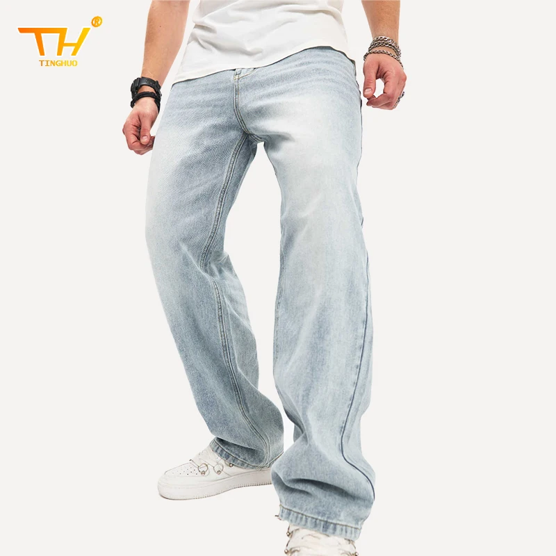 TINGHUO Men's Baggy Jeans Loose Button Fly Straight Leg Jeans Casual Denim Pants Men Designer Y2k Clothes pantalones hombre