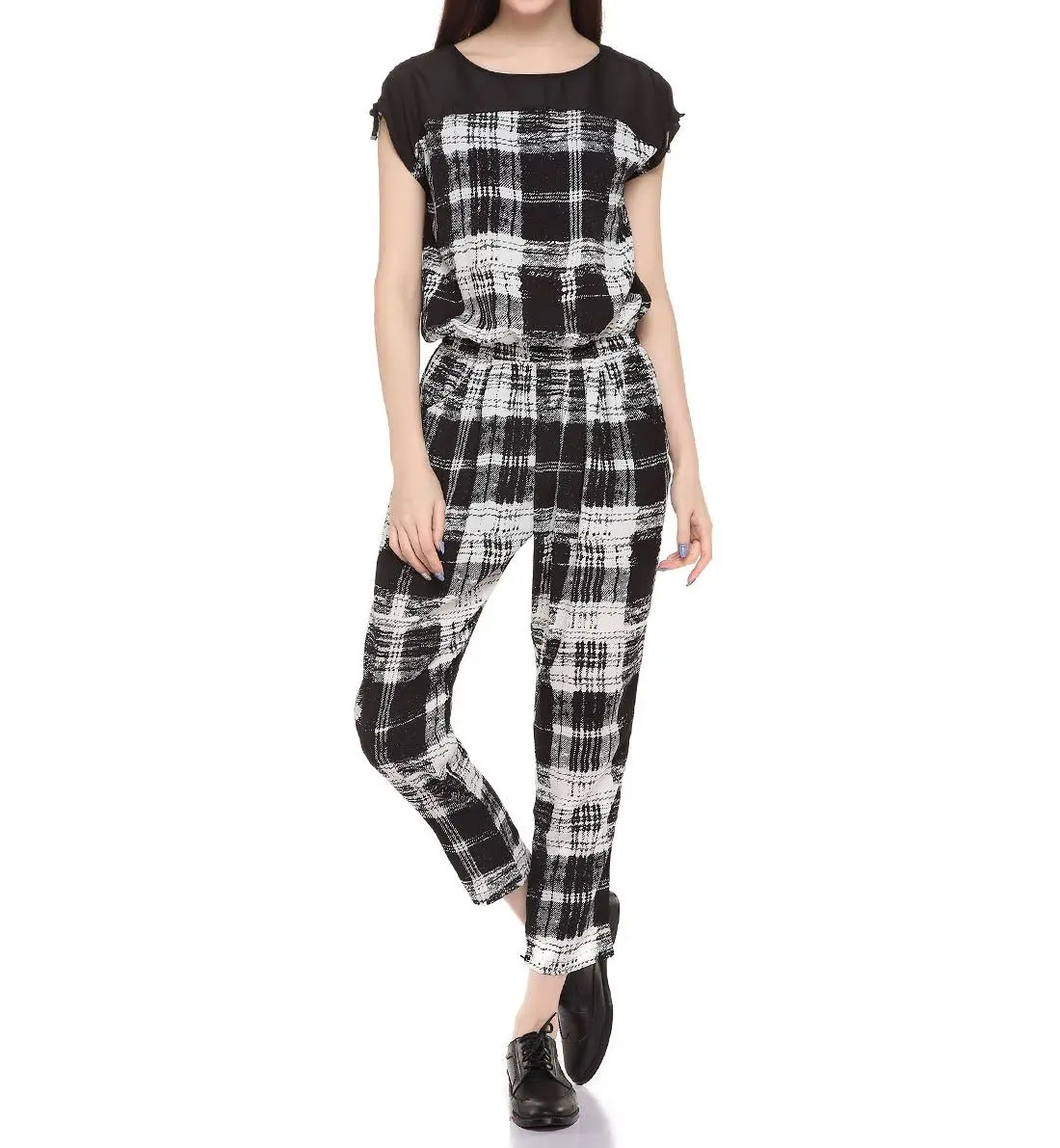 Spodnie damskie w kratę na wiosnę i lato, casualowe, model Starry Reed Mar 0487 Faion.