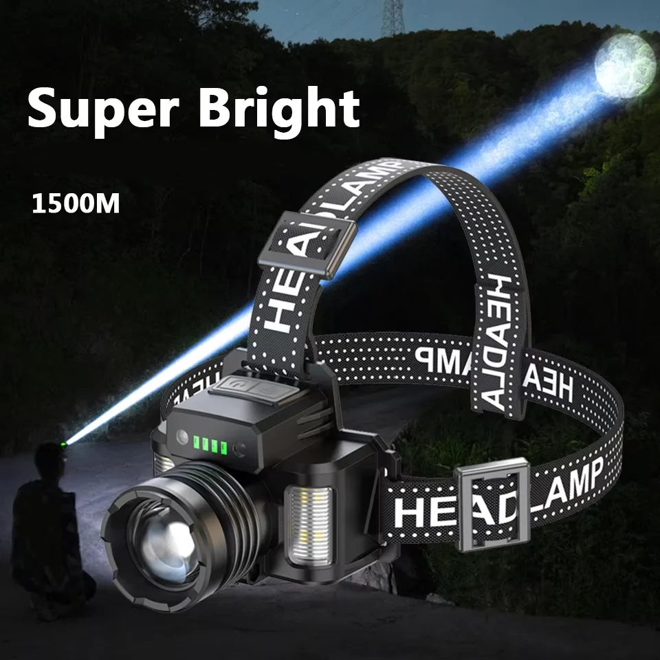 

Powerful Spotlight Long Range Headlamp Built-in Type-C Charging Belt Output Charge Indicator Induction Headlight