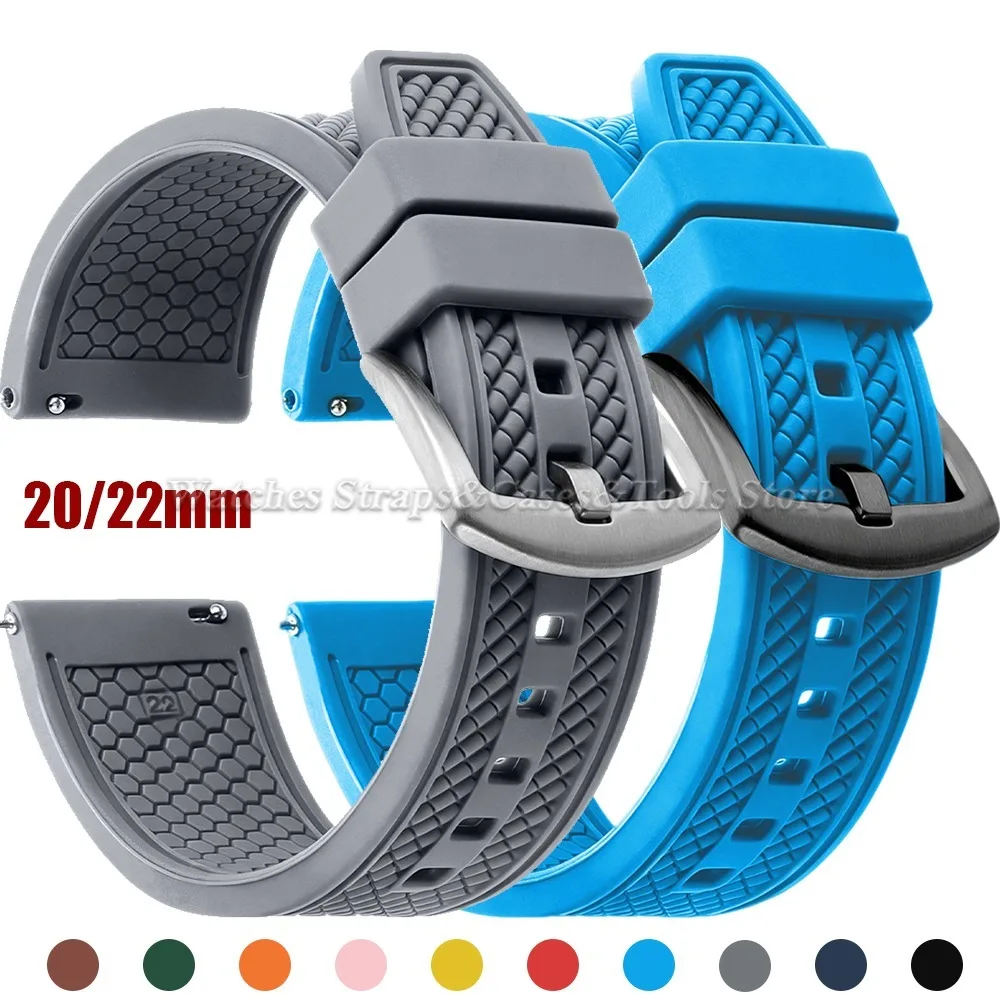 Rubber Watchband for Seiko for IWC for Rolex for Omega Waffle Strap Universal Bracelet Mens Diver Silicone Watch Band 20mm 22mm
