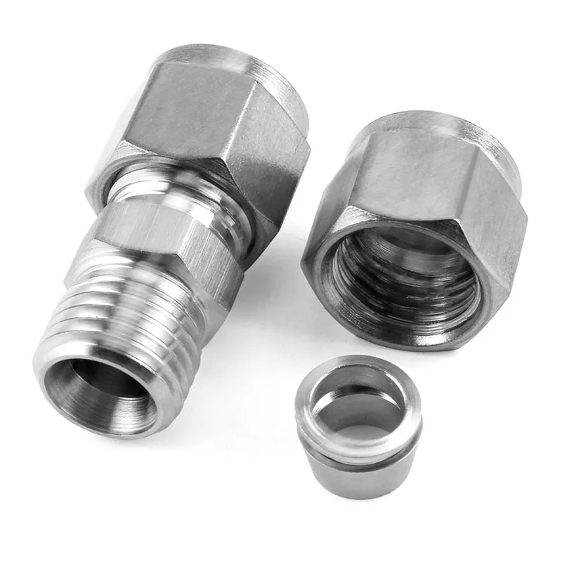 304 Straight Through Sleeve Compression Ferrule Pipe Fitting 3 4 6-25mm Single/ Double Sleeve Gas Source Instrument Pipe Joint