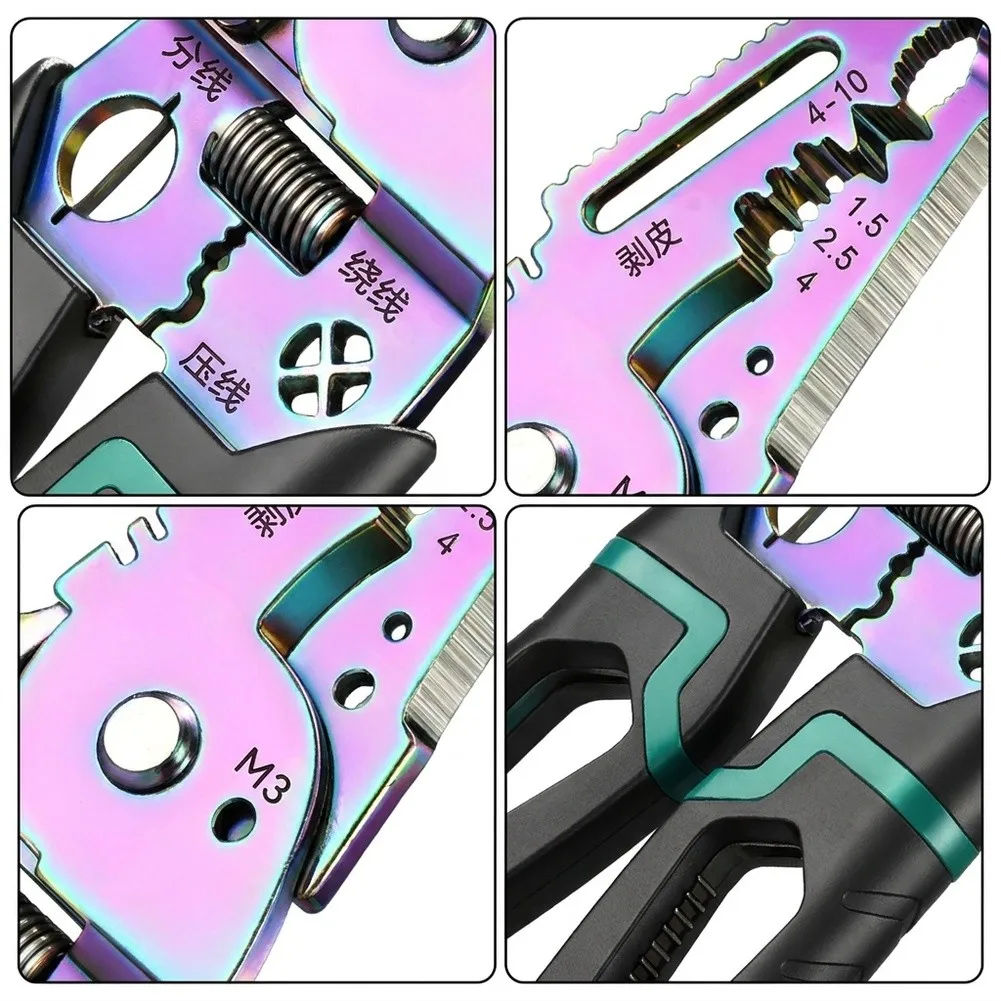Industrial Wire Stripping Tool 6 Inch 185mm Carbon Steel for Electrical Repairs Dual Crimping Terminal Matching