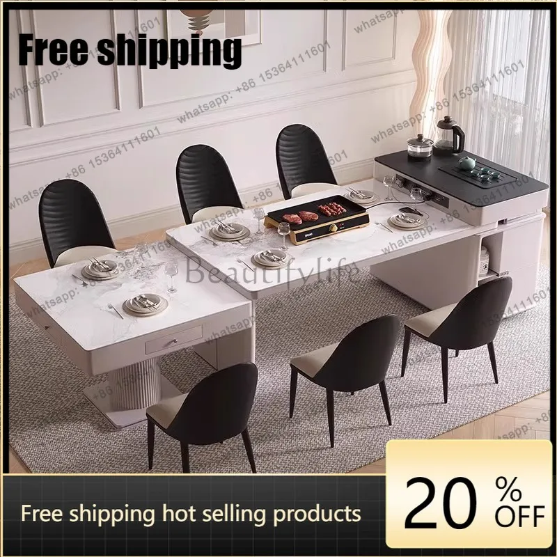 HJ  Modern simple rock slab dining table mahjong machine integrated island platform stretchable dual-purpose multi-function