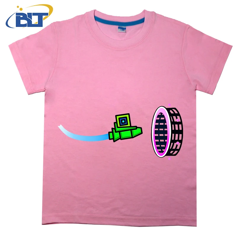 Geometrie Dash Print Kids T-Shirt Zomer Katoenen Korte Mouw Casual Tops Geschikt Voor Jongens En Meisjes