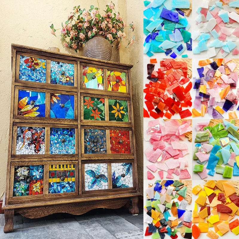 100g DIY Ceramic Mosaic Glass Mixed Color Mosaic Pieces Crystal Decorative Material DIY Handmade Coaster Material Vase Art