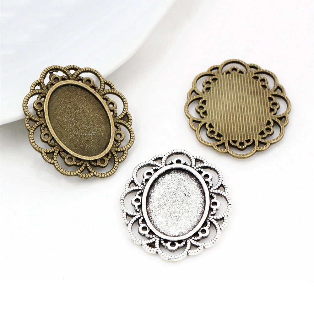 10 sztuk 13x18mm wewnętrzna rozmiar antyczne srebro pozłacane i brązu w stylu Vintage styl Cameo Cabochon ustawienia bazy wisiorek naszyjnik ustalenia