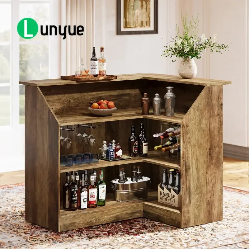 L Shaped Bar Corner Display Cabinet Engineered Wood 4 Tier Wine Rack Glass Storage Home Furniture Space Saving Modern Design