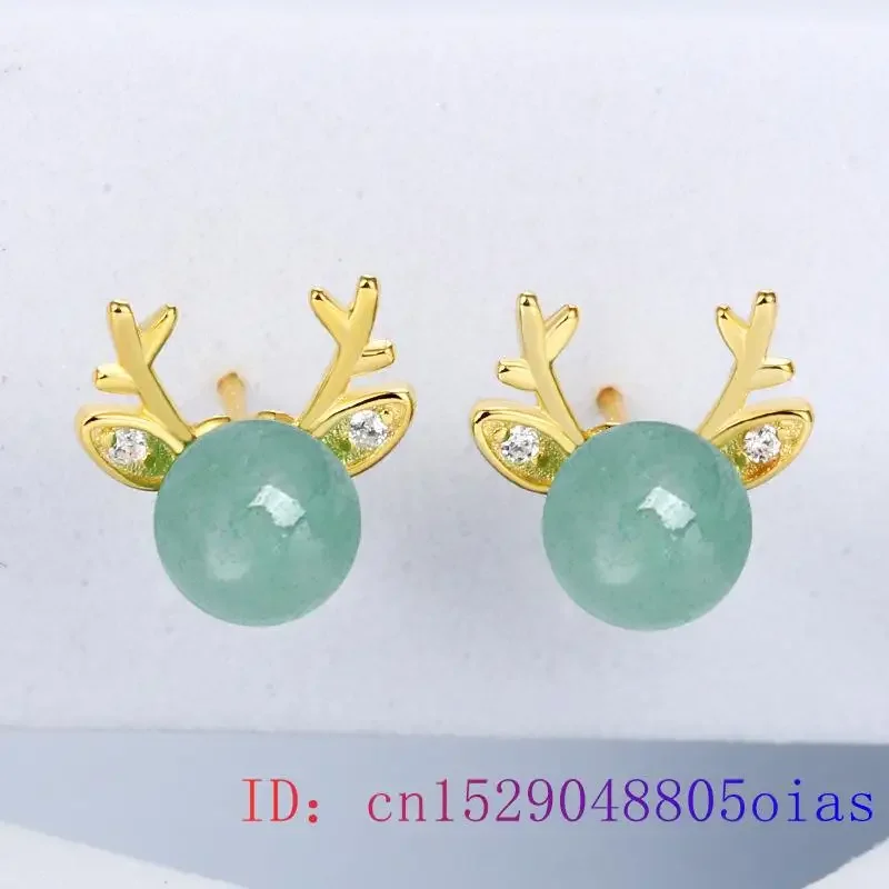 Pendientes de ciervo de Jade de nefrita tallado, amuleto de diseñador, tachuelas de oreja, regalo de energía Natural, amuletos de plata 925, piedras preciosas verdes