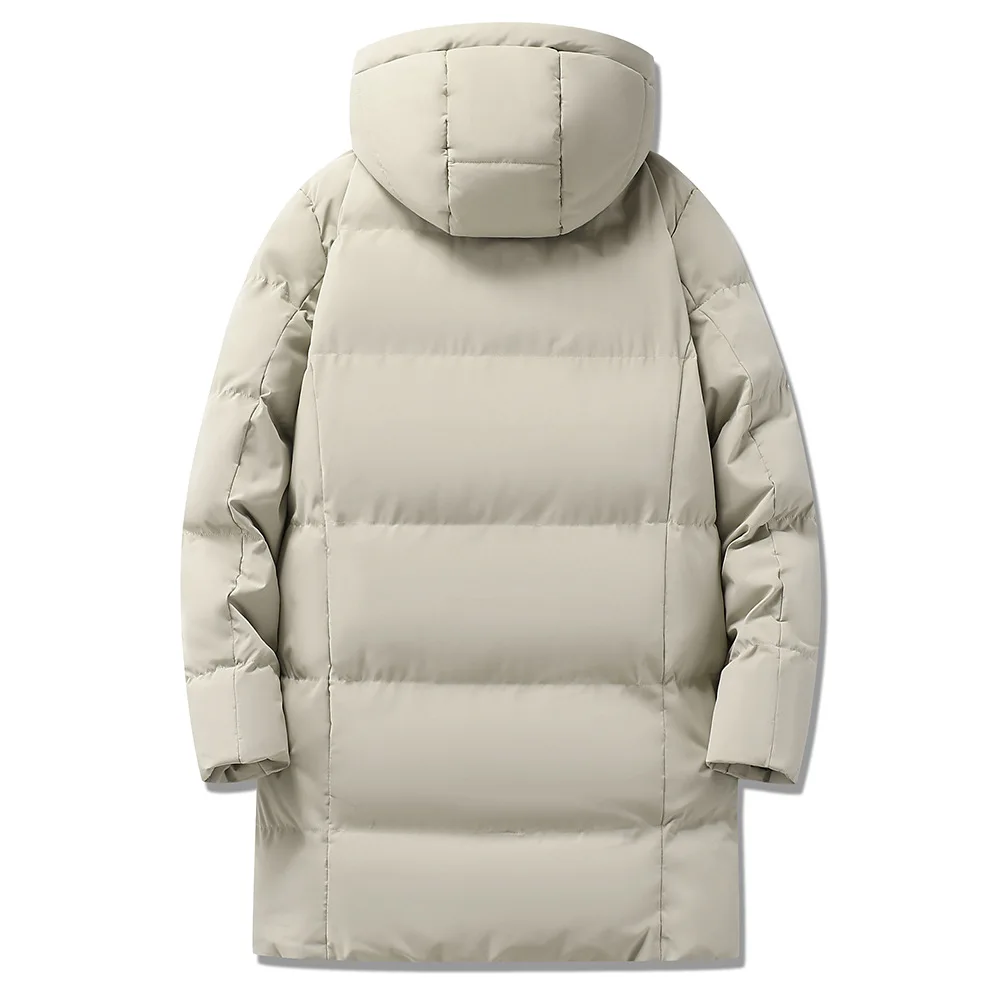 Winter Men Parkas Down Jacket Thicken Cold-proof Mid Length Male Hooded Coat Solid Long Sleeve Zipper Outdoor Man Outerwear