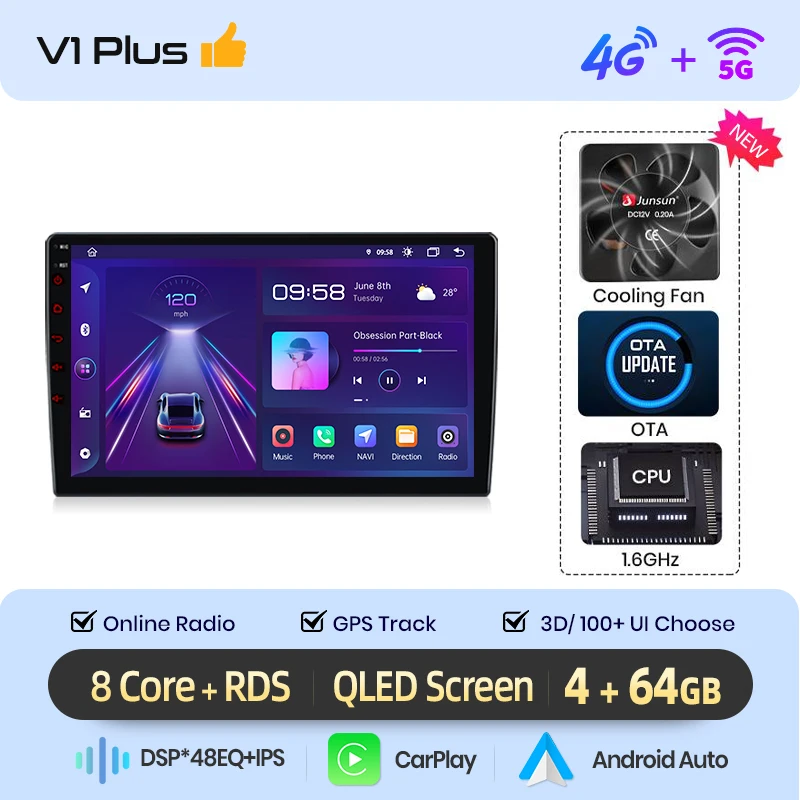 Junsun Draadloze CarPlay Android Auto Radio Voor Audi A3 8 P 2003 2005-2013 GPS Multimedia 2 din Systemen Stereo