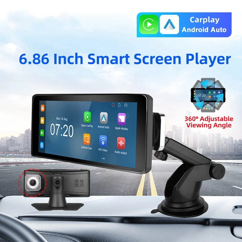 

Wireless Carplay Android Auto Portable Car Stereo With Front Camera, Dash Cam 6.86Inch Car Radio Receiver Bluetooth Durable