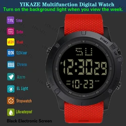 MAYZHISU Men Sports Watches Black Dial Multifunction Military Sports Watch Waterproof LED Digital Electronic Watch for Man Kids