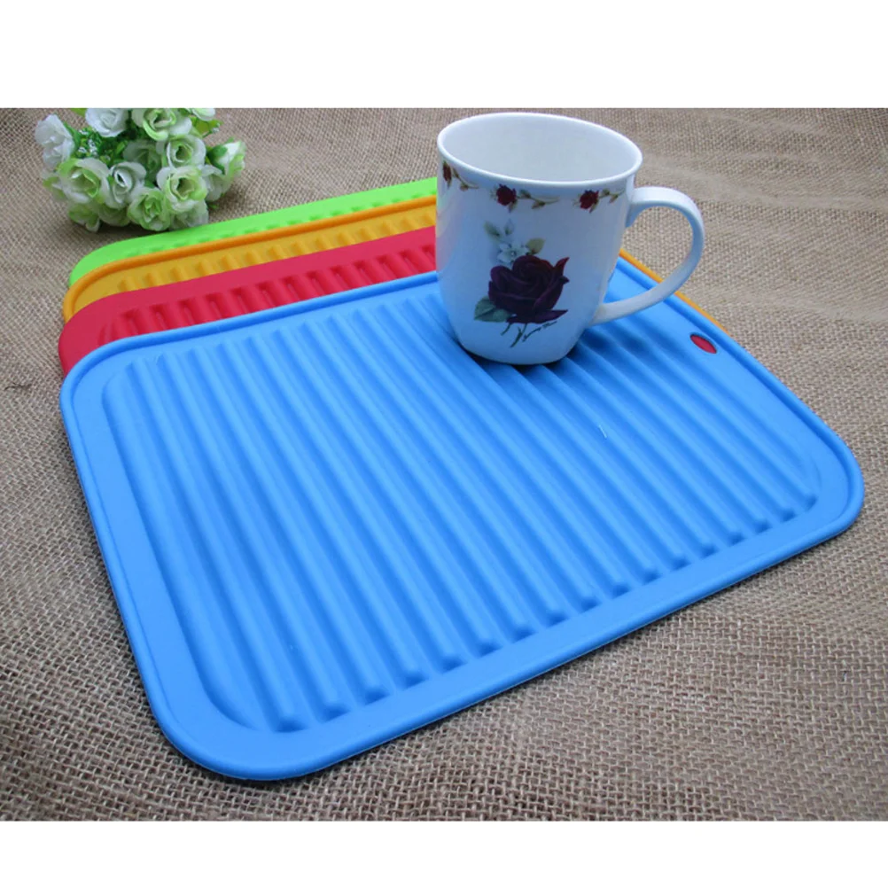 

Silicone Insulation Mat Pattern Non-Slip Heat Resistant Drain Tray Drying Mat For Kitchen Tableware Cups Pans