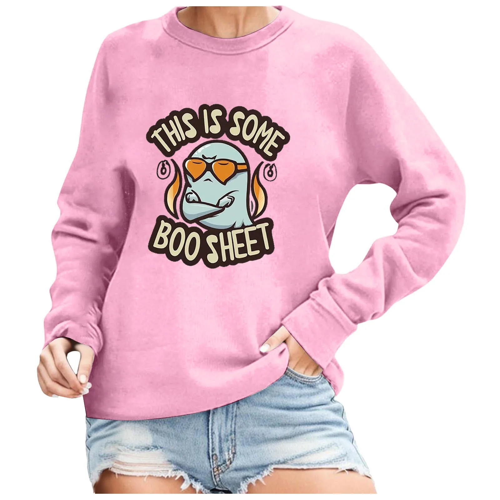 

Ladies' Loose Top Halloween Cute Print Hoodie Hooded Shirt Women