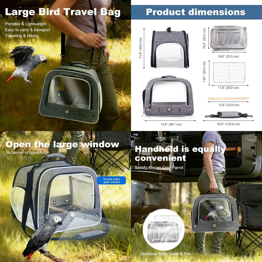 

halinfer Bird Carry Carrier to Transport Large Size Parrot, Portable Bag with Metal Tray and Grid for Medium and Large Birds Lik