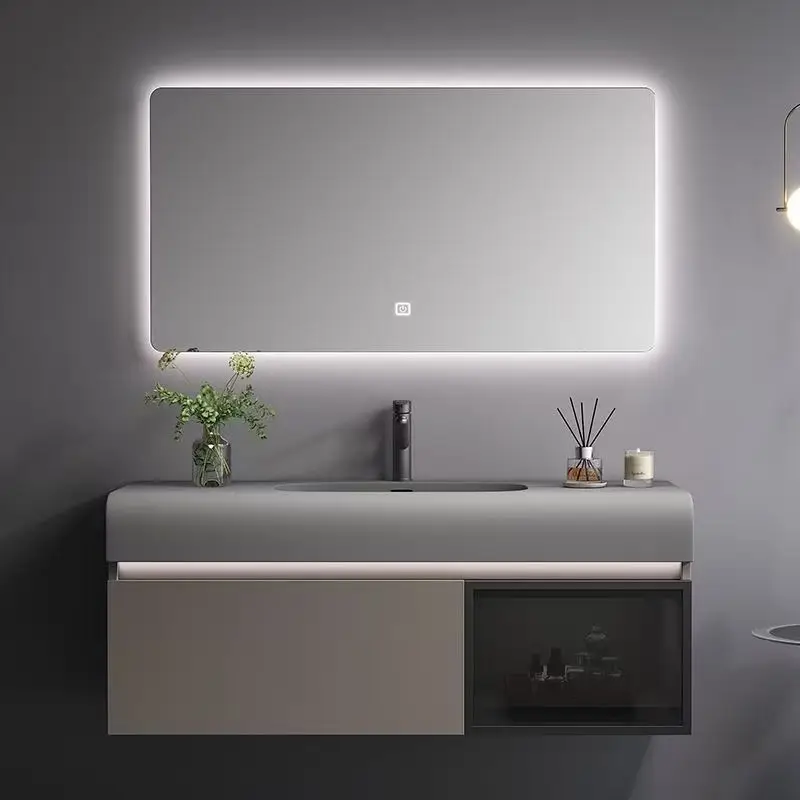 بسيطة وخفيفة وفاخرة وملمس ذكي للبشرة، حوض غسيل حديث متكامل، خزانة حمام من الخشب الصلب #3