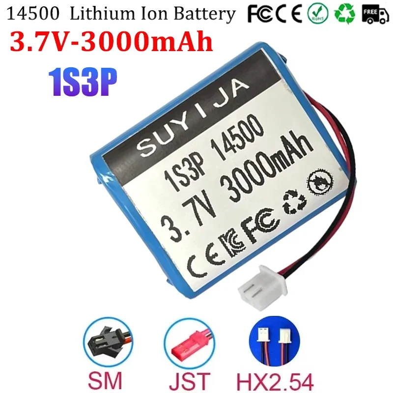 14500 1S3P 3.7V Rechargeable Lithium Battery 3000mAh with BMS Suitable for Electric Toys Remote Control Car Radio Small Speaker