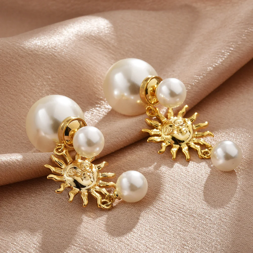 French light luxury high sense personality sunflower size pearl stud earrings medieval vintage temperament versatile earrings