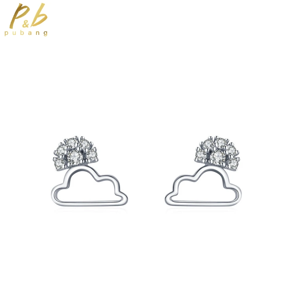 

PuBang Fine Jewelry Real 925 Sterling Silver High Carbon Diamond Simple Cloud Stud Earrings for Women Wedding Gift Drop Shipping