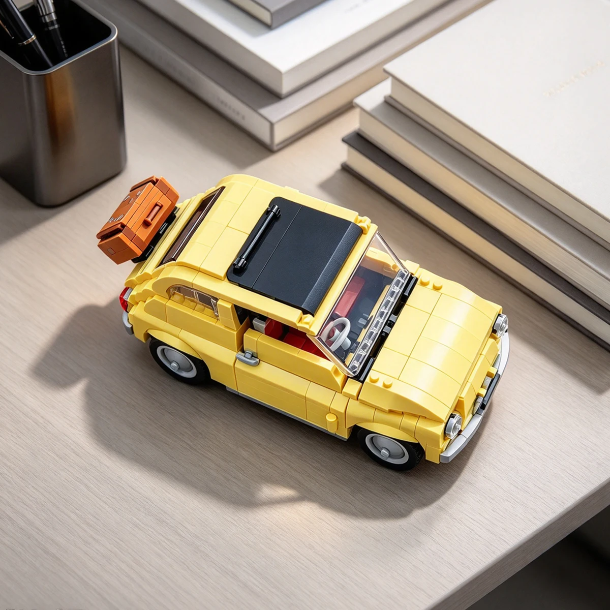 Home Decor Creative Classic Yellow Retro Car MOC Vehicle Model Building Vehicle Block Bricks Holiday Party Gifts
