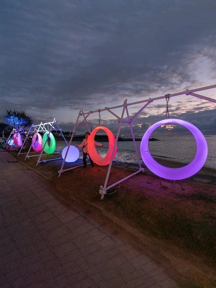 Internet celebrity multi-person swing solar luminescent outdoor courtyard hanging chair outdoor garden children's rocking chair