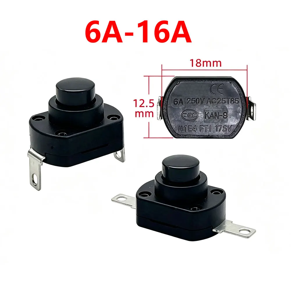 Image of 5 Stück KAN-9 Mikro-Drucktastenschalter mit flachen/gebogenen Füßen, selbstsichernd (halternd), 18 x 13 mm, 6 A, 250 V AC, für Taschenlampen, Schreibtischlampen