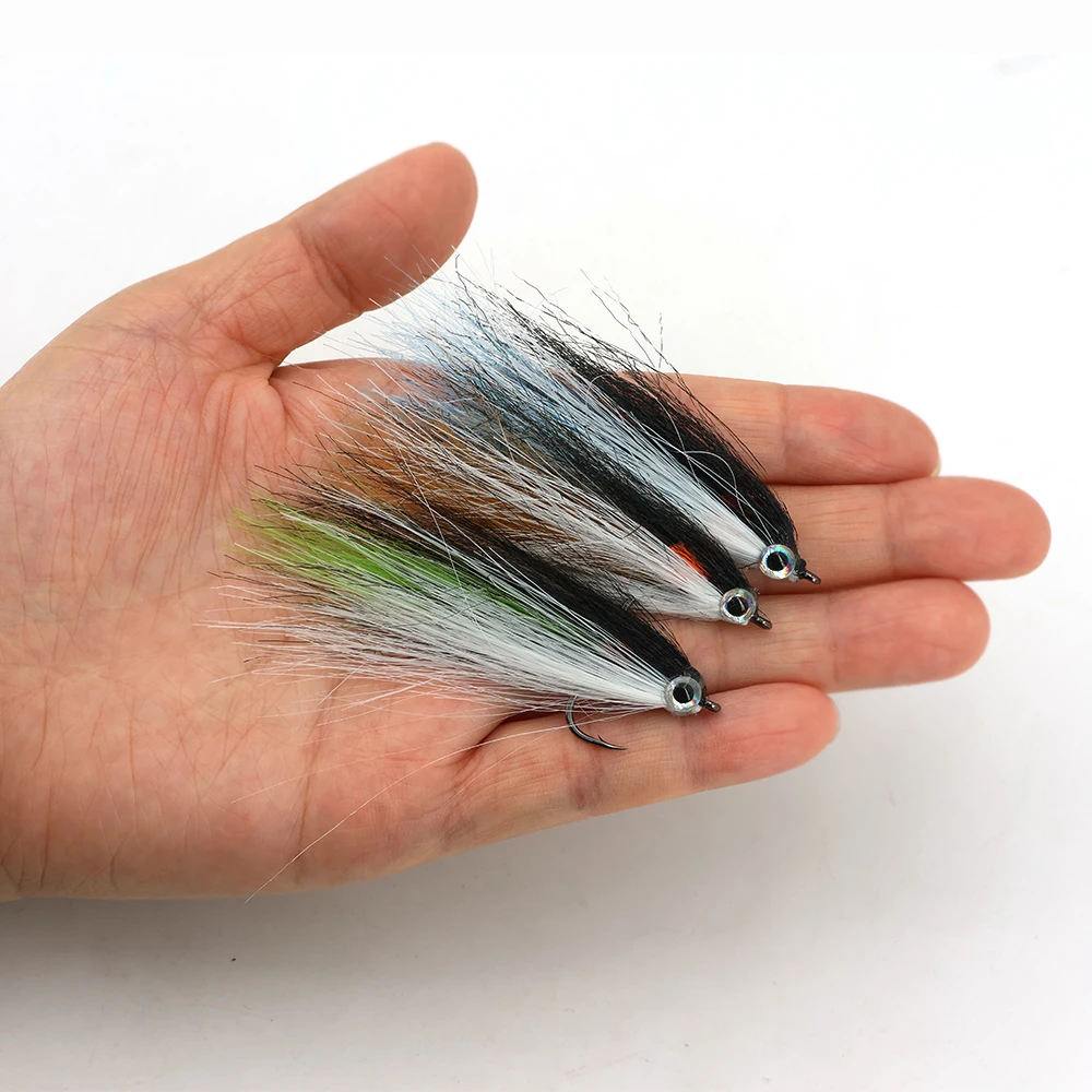 ICERIO 4er-Set Köderfisch-Streamer-Fliegen mit UV-Leuchtpunkt, 3-farbige Kunsthaar-Minnow-Köder für Barsch, Hecht, Forelle, Süß- und Salzwasserfischen – Detail 6