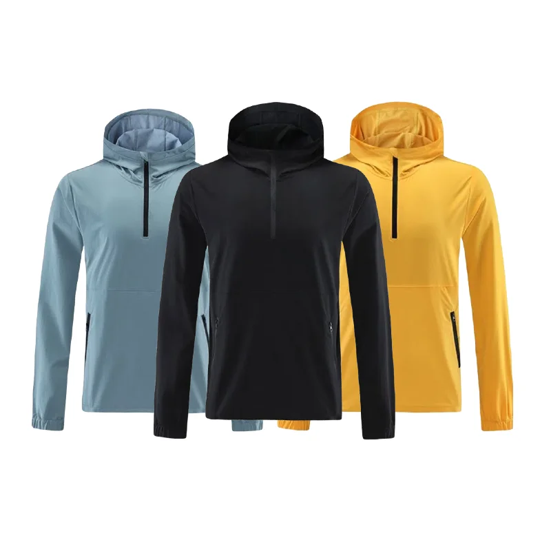 

Autumn And Winter Men's Outdoor Casual Quick-drying Sports Jacket Hooded Half-zipper Woven Fitness Jacket