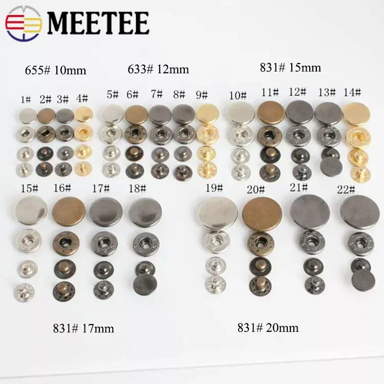 50Set 10/12/15/17/20mm Snap Buttons Metal Press Studs Sew Button Snaps Fasteners for Sewing LeatherCraft Clothes Bag Accessory