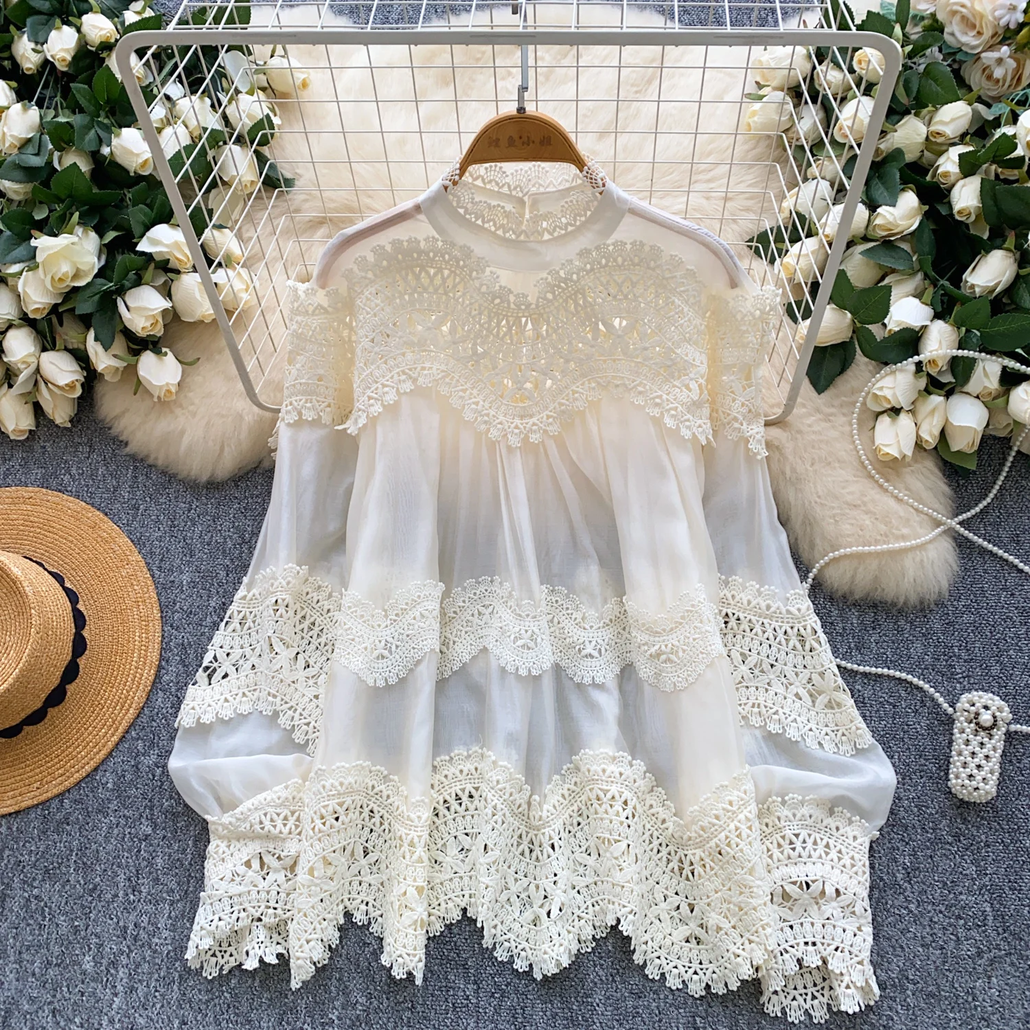 

Sexy Spliced loose lace long sleeve slim Tanks Camis Chic Women Party Top Y2k women clothing