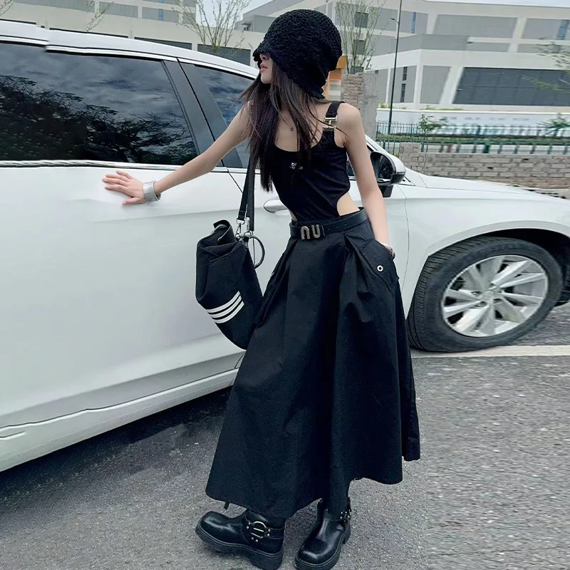 Baby Girl Dress Girls Summer Dress 2024 Cool Spicy Fake Two Slip Dress Hepburn Style Temperament Long Skirt Thin Skirt image 3