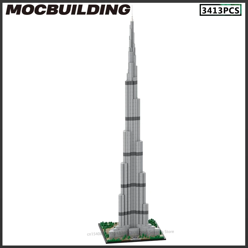 

MOC Building Blocks Modern City Iconic Architecture Burj Khalifa 1:800 Scale Skyscraper Model DIY Aassemble Bricks Toy Xmas Gift