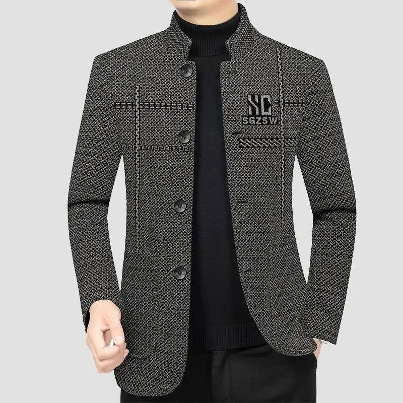 

Thiened Fce Lined Men's Woolen Jaet Winter New Sle Warm Outerwear Casual Mid-aged Men's Busin Casual Suit