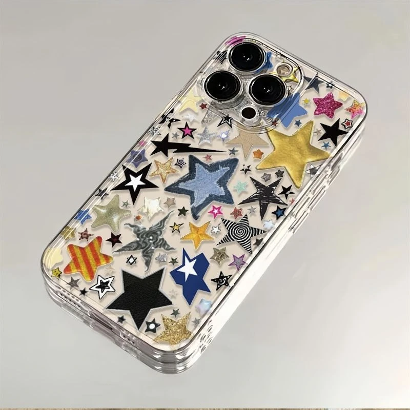 

Cartoon Colorful Stars Transparent Phone Case For iPhone 16 15 11 12 14 13 Pro Max Mini X XSMax XR 7 8 Plus SE4 16e Silica Cover