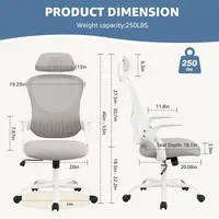JHK Mesh Ergonomic Office Computer Desk Chair Flip-up Arms Adjustable Headrests Comfortable Lumbar Support For Home Office 3