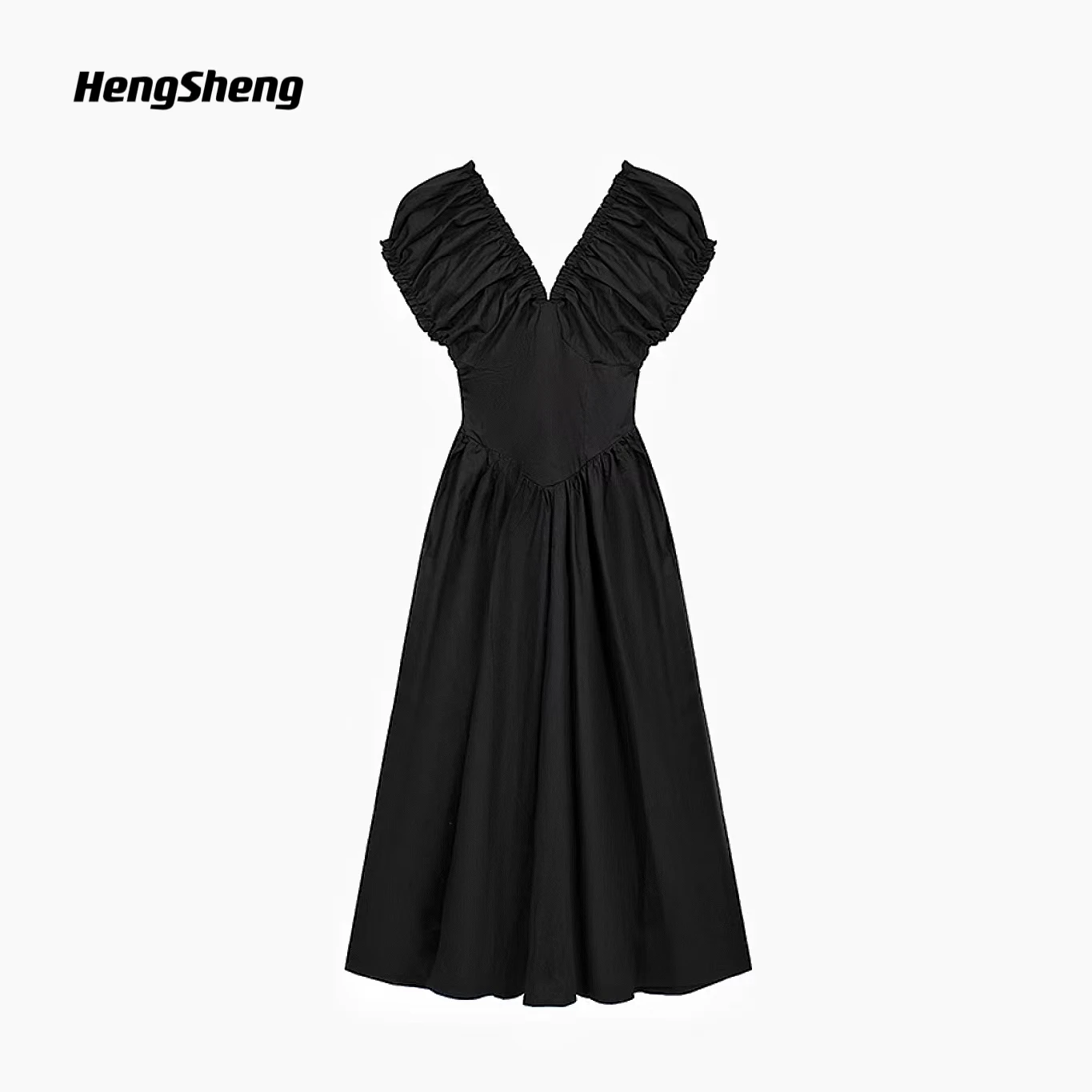 Chic Summer Dress for Women Korean Style Aesthetic Design Waist-cinched Backless with V-neck Bubble Sleeves Long Skirt Y2K