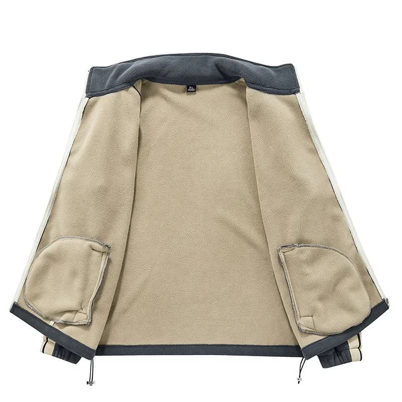 Polar fleece hoodie new winter stand up collar color blocked outdoor sports warm jacket men's plus fleece thick jacket