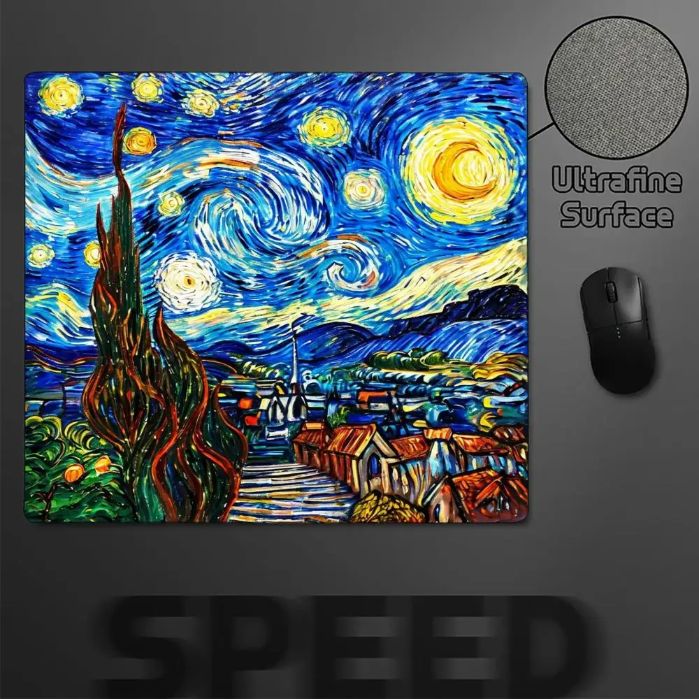 Starry Night Art Square Gaming Mouse Pad Non‑Slip Rubber Classic Impressionist Painting Keyboard Mat For Laptop Computer Desktop