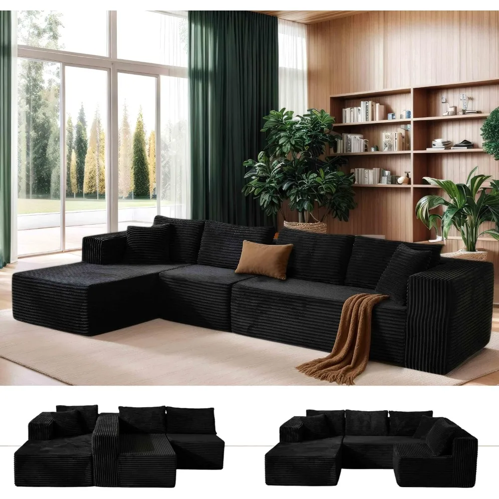 

138” Oversized No Assembly Compression Boneless Cloud Sectional Couches for Living Room, L-Shape Comfy Fluffy Sleeper Sofa Bed,