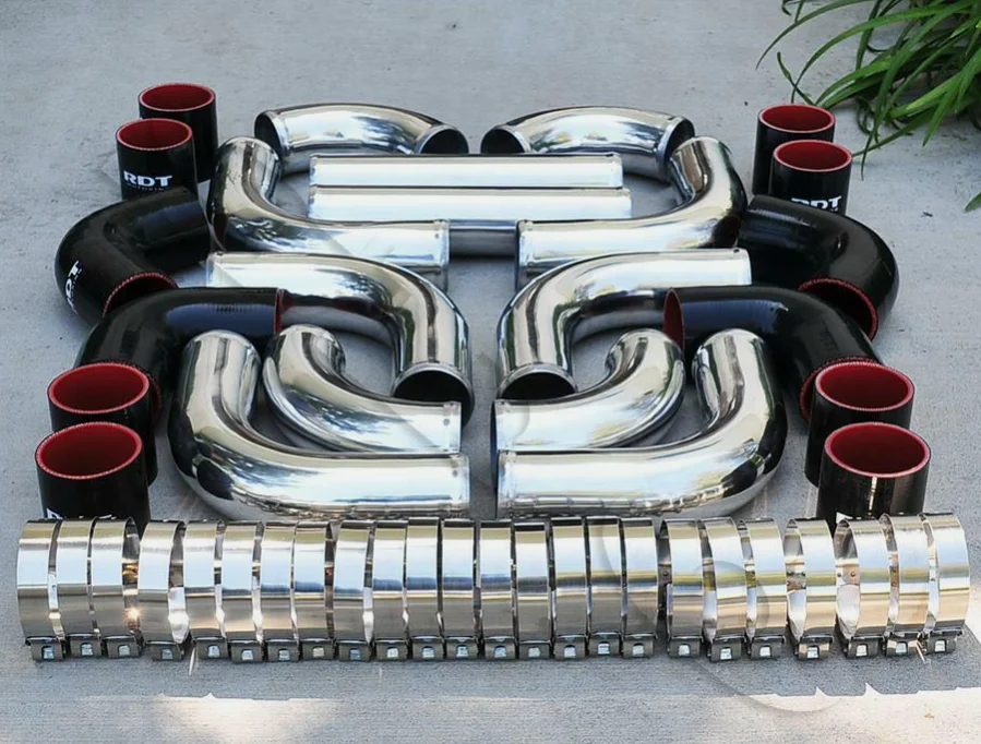 Kit tubo a gomito intercooler turbo universale in alluminio lucido da 12 pezzi da 2,5 "+ tubo flessibile in silicone + morsetto IP-1027