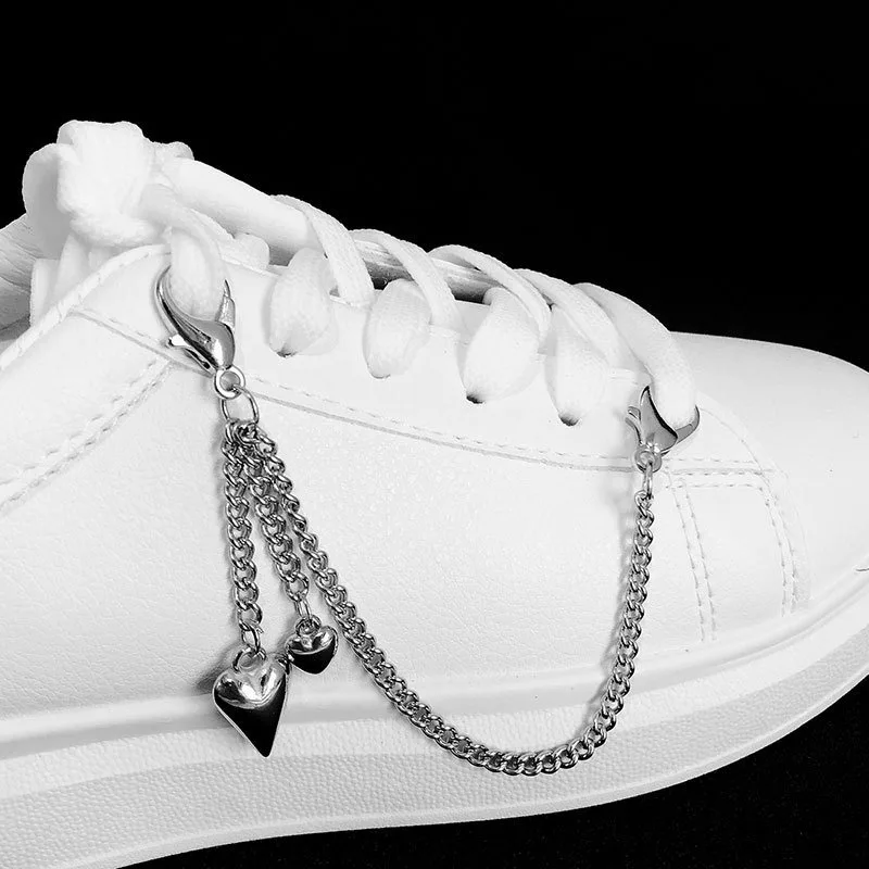 Silver Double‑Layer Shoe Chain Charms Detachable Lobster Clasp Side Shoe Ornaments Decor Accessories For Sneakers Casual Shoes